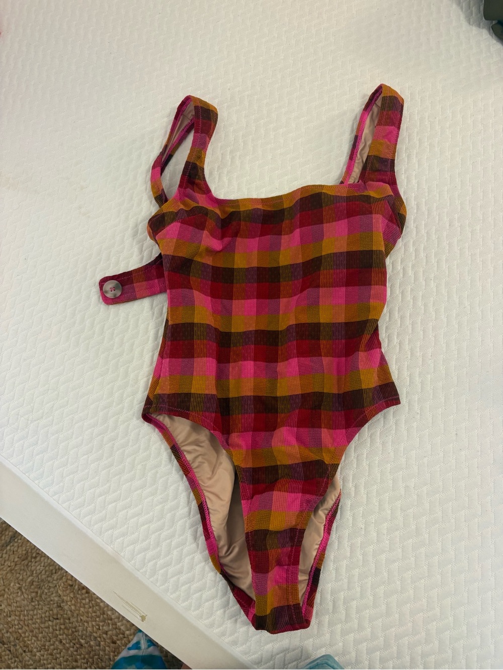 Madewell Pink and Mustard Plaid One-Piece